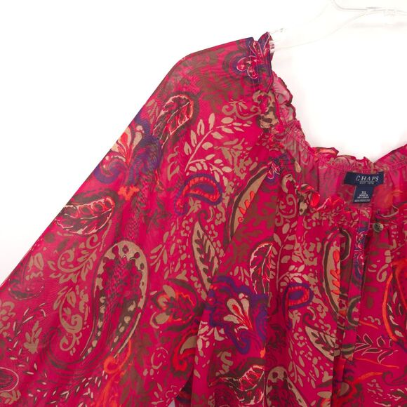 Chaps NWOT paisley chiffon peasent top Size XL red pink w/ tank top Boho peasant - Picture 2 of 10